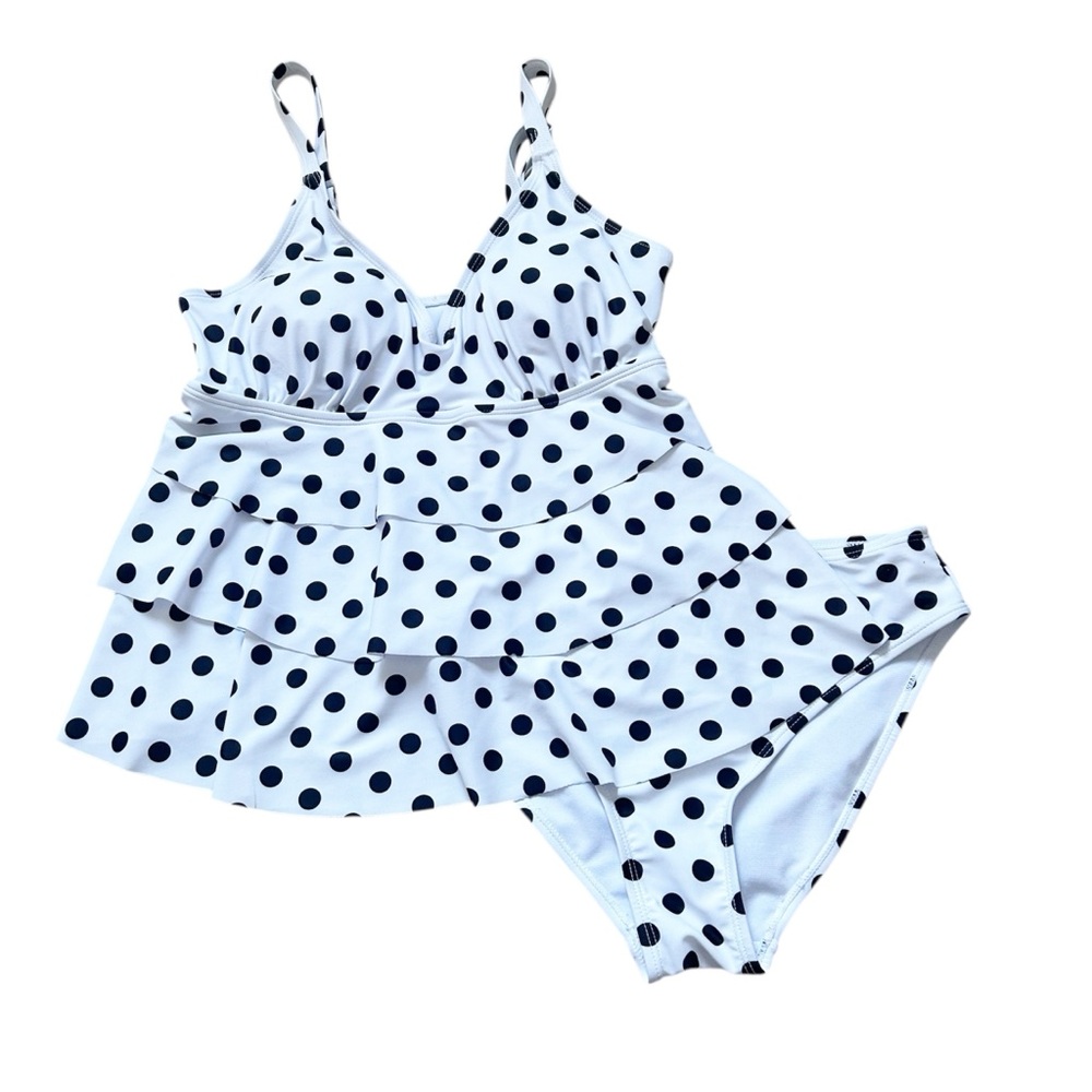 Nicole Miller Black and White Polka Dot Tankini Adjustable Straps 2 Piece Size S